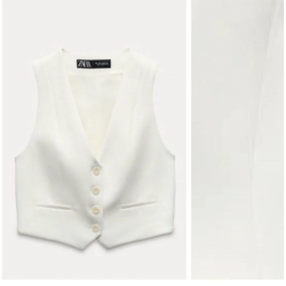 Zara White Tailored V-Neck Button Vest - Picture 2 of 3